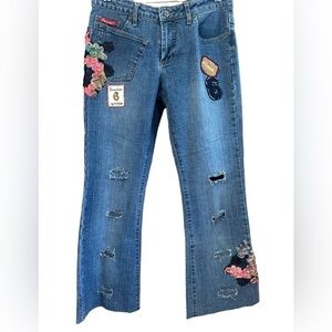 Passion By P Miller Vintage Y2K Distressed Ribbon Patches Ankle Flare Raw Hem